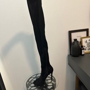 Thigh high open toe boots